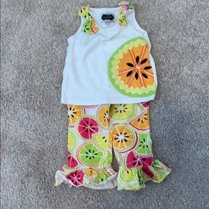 Mud pie fruit tart and ruffle pants